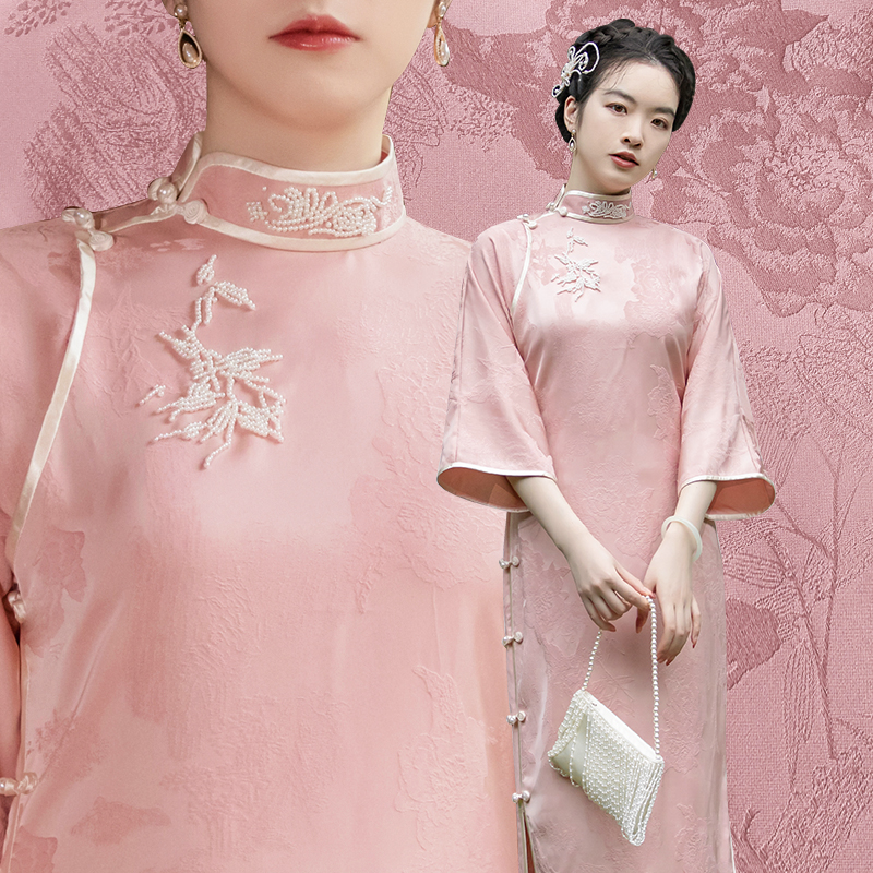 糖而不腻 扶夏 古法旗袍少女年轻款筒子领复刻民国画报重手工订珠