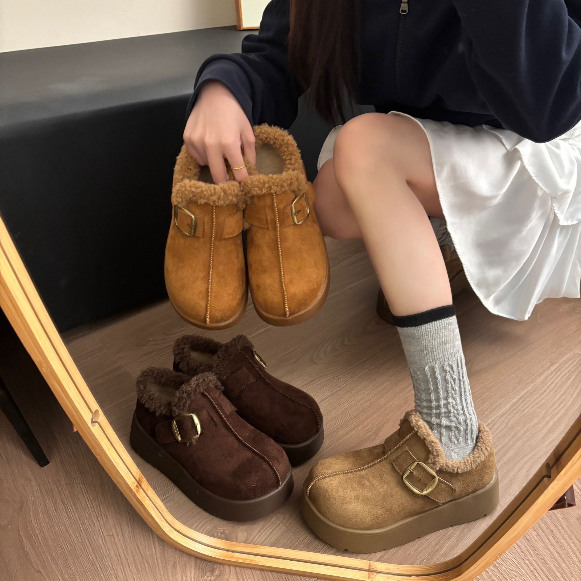 棉鞋厚底女韩版保暖休闲经典百搭2025冬季新款时尚增高外穿勃肯鞋