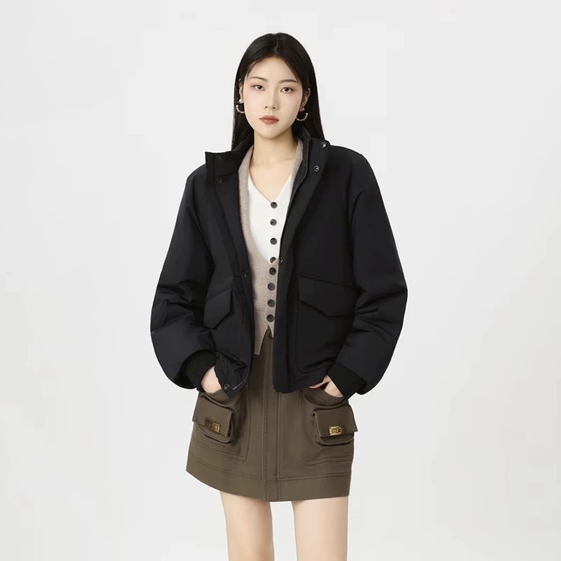 【商场同款】通勤简约百搭纯色立领慵懒风新雪丽棉服外套女540051