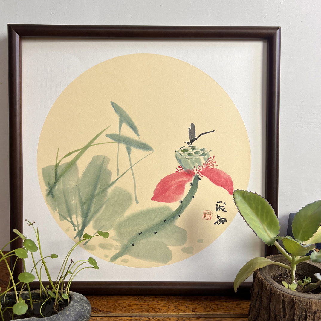 手绘《荷塘月色》带框