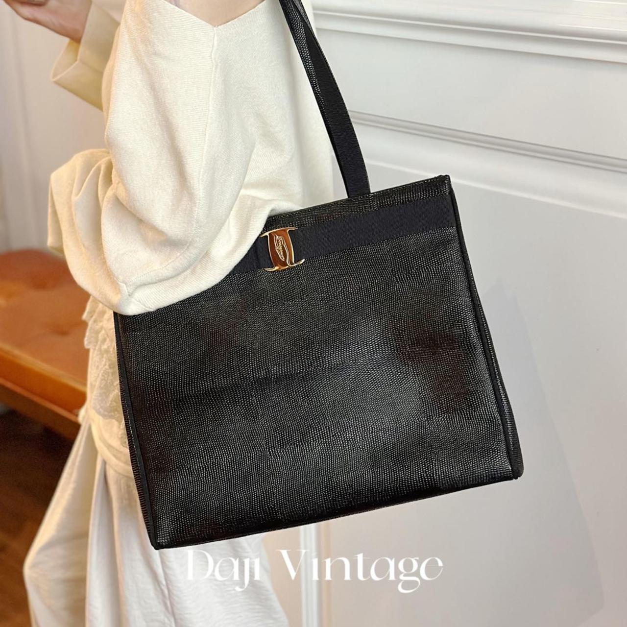 95新 FERRAGAMO/菲拉格慕 大吉中古/菲拉格慕黑金托特手提包