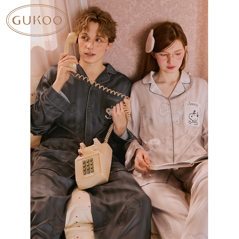 【贤哥专属】Gukoo果壳冰丝史努比联名卡通可外穿情侣家居服套装