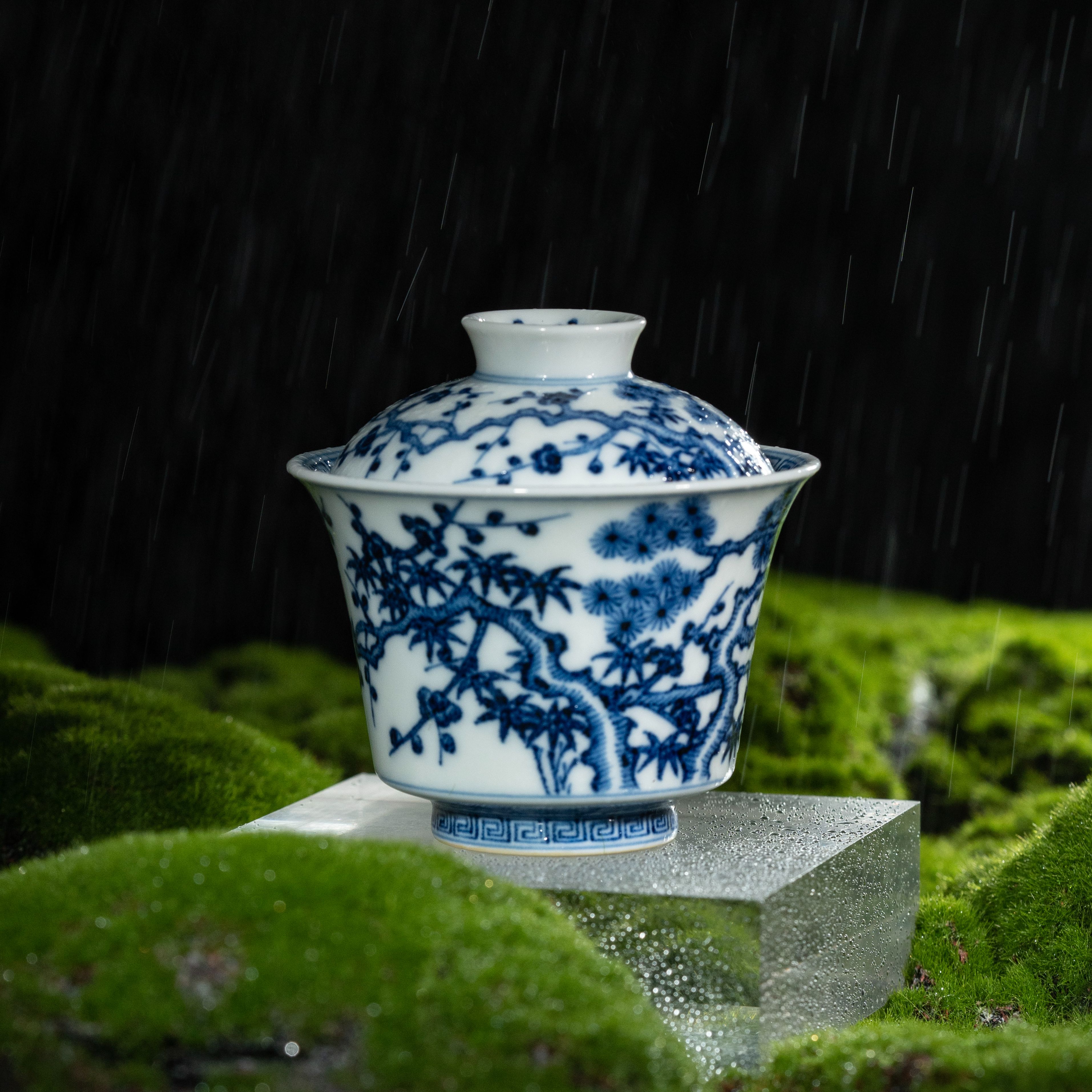 【小乔赏瓷】司陶坊柴窑明青花二才岁寒盖碗stf245