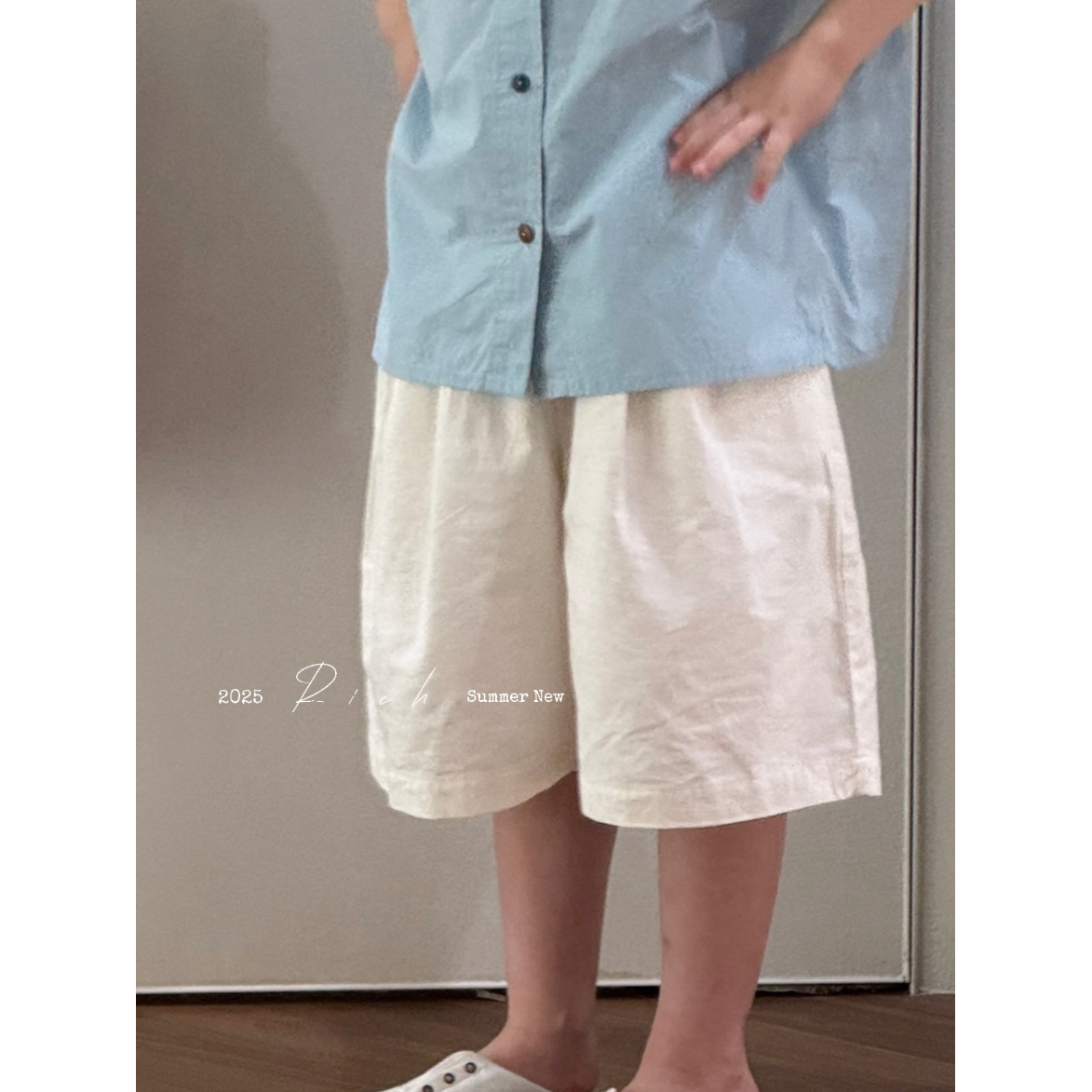 【特价No退换】:薄雾清晨2025夏季白色短裤休闲裤素版男女童1272