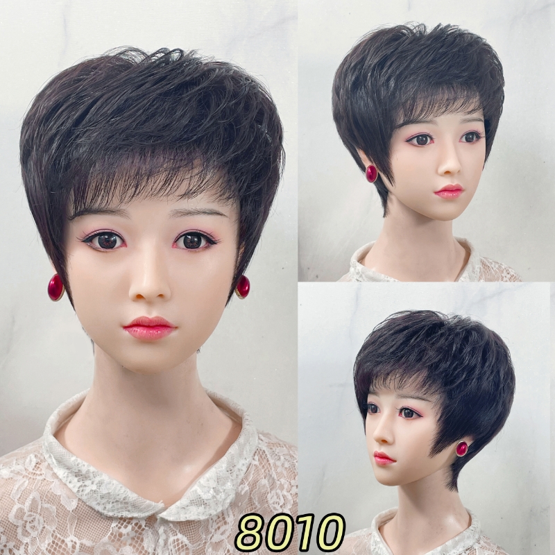 8010-手织女士妈妈款全真发轻薄透气逼真无痕头套蓬松自然中老年