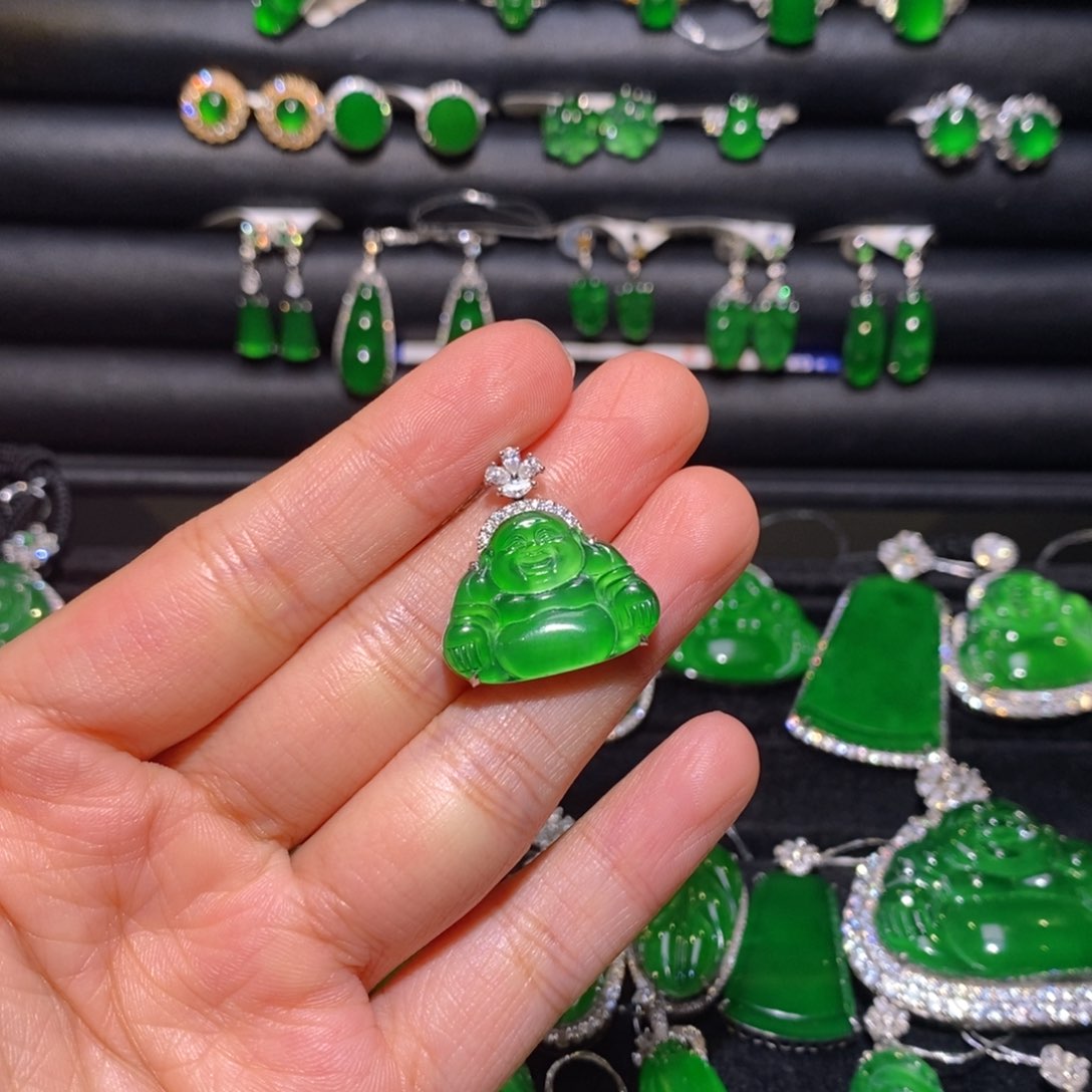 翡翠18K金镶嵌吊坠(不含链)佛公