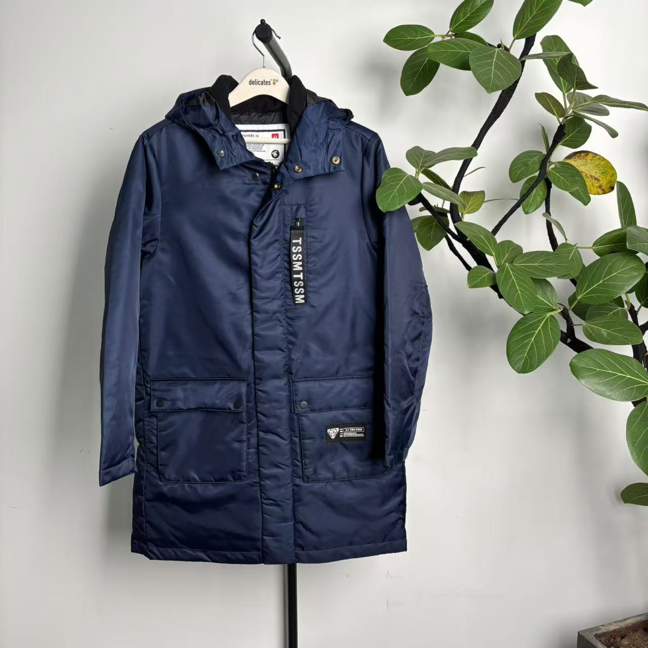 AJ-1 24新款冬季男士中长款蓝色连帽羽绒服 17175