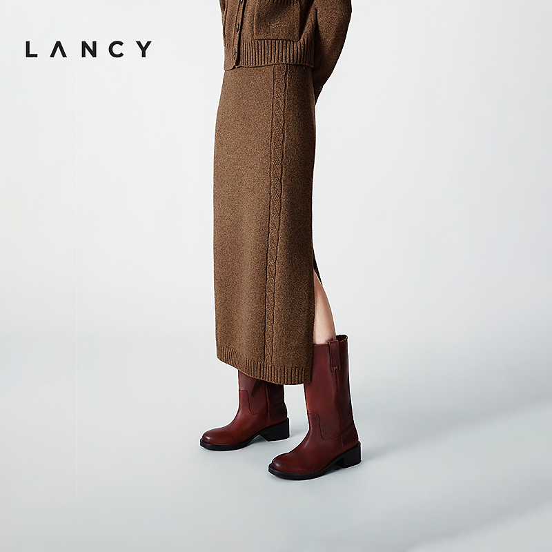 【羊毛牛绒】LANCY/朗姿2025冬季新款松弛感‌针织套装半身裙长