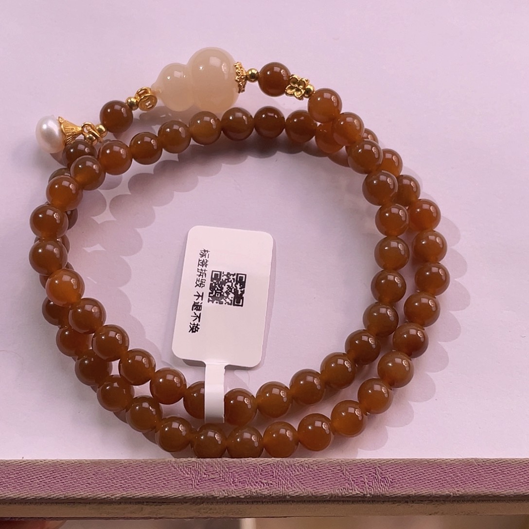 银S925镀金镶嵌手串和田玉（糖玉）新疆且末糖玉设计款双圈