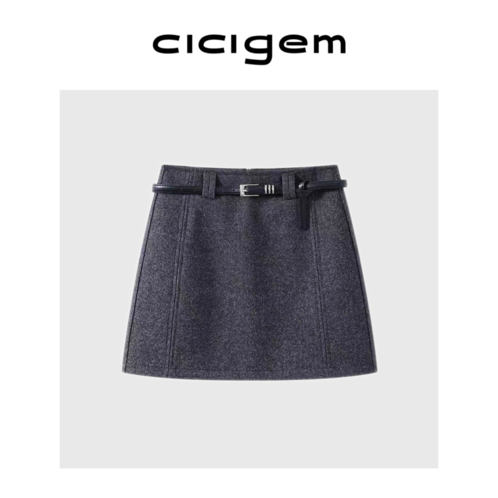 CICIGEM~【怦然心动】冬季新款韩系百搭毛呢加薄绒A字裙短裙