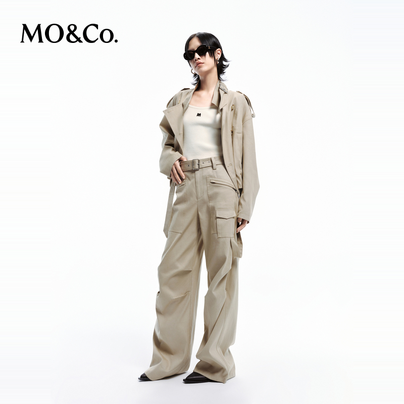 【达人专享】MOCO春大翻领双排扣短款夹克外套MBD1JKTT07