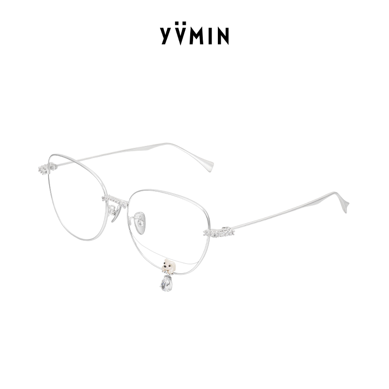  YVMIN尤目 植绒小熊装饰大框平光猫眼眼镜可替换镜片