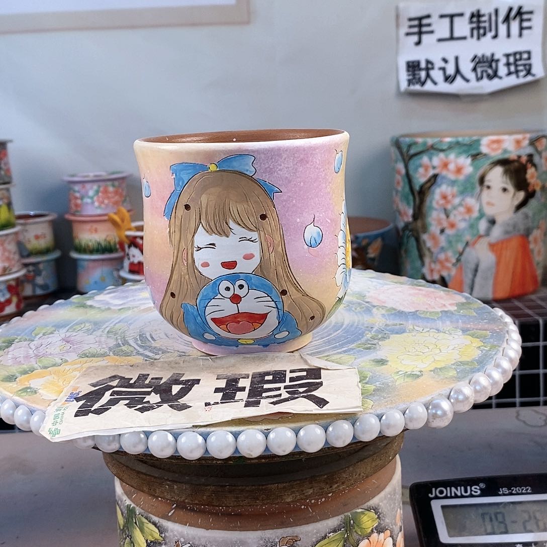 紫砂花盆红陶手绘花盆