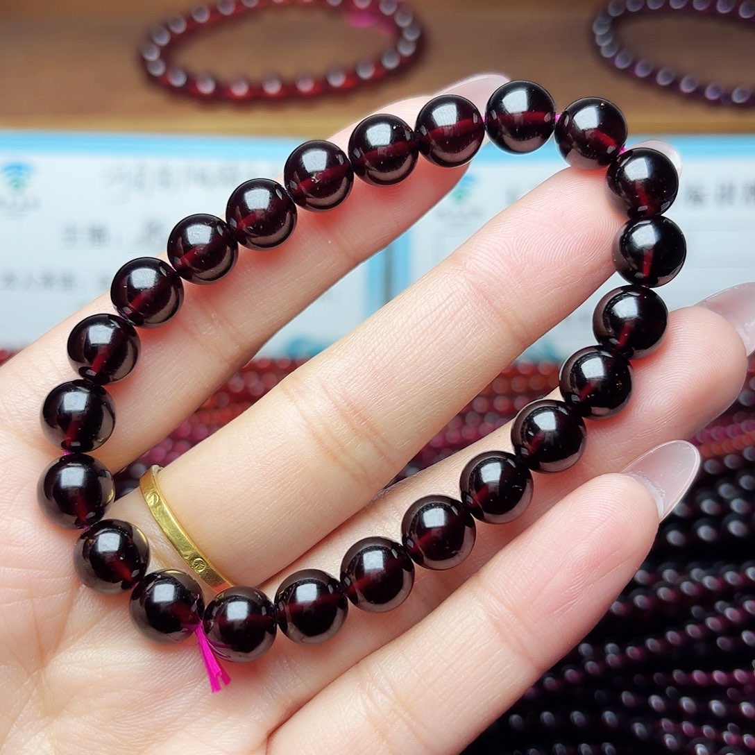 ど****石榴石未镶嵌手链卡8酒红单圈9A高品