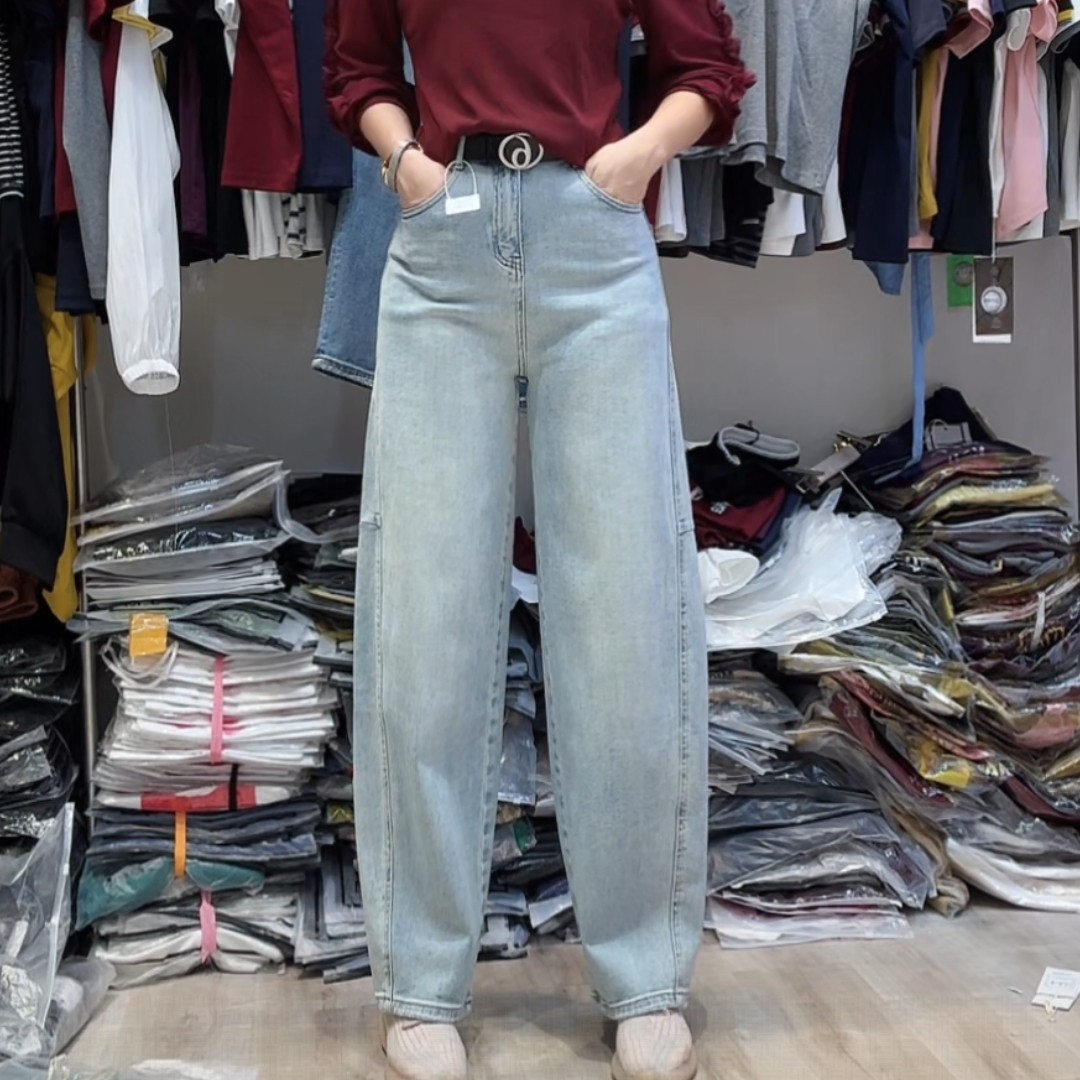 复古蓝中腰窄版新款微喇裤阔腿牛仔裤女宽松显瘦百搭长裤1898