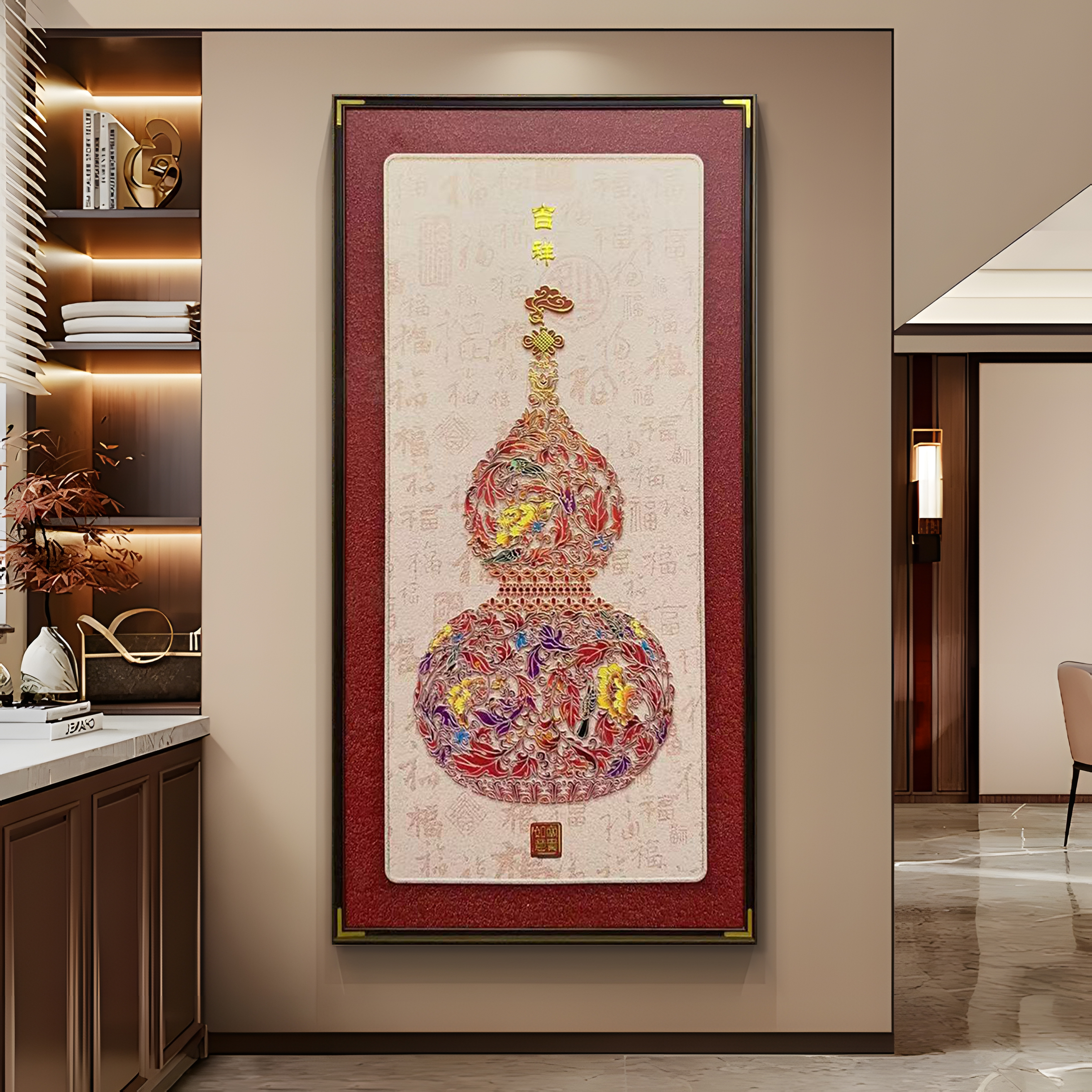 新中式福禄吉祥葫芦装饰画适用于玄关走廊客厅装饰挂画葫芦80160