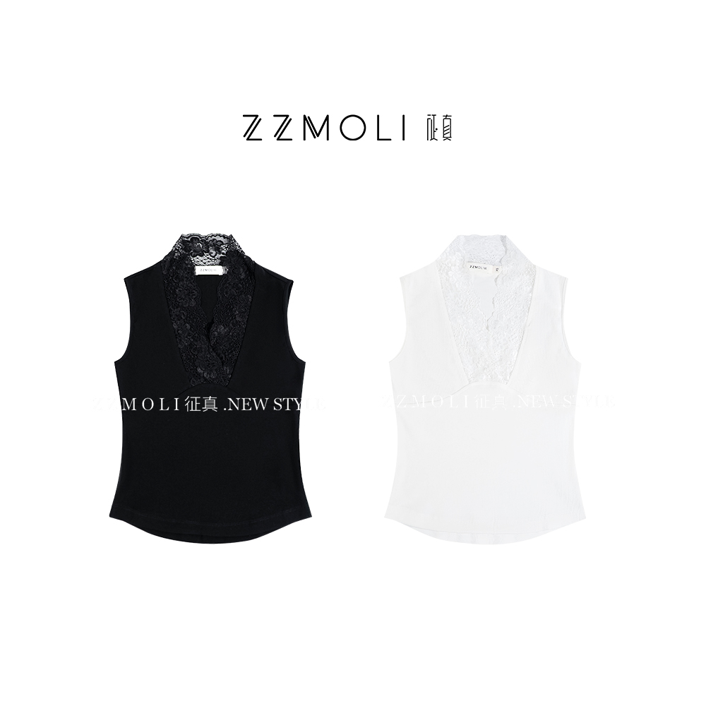ZzMoLi征真 “美人计” 法式蕾丝花边V领百搭高智风背心女ZBY85382