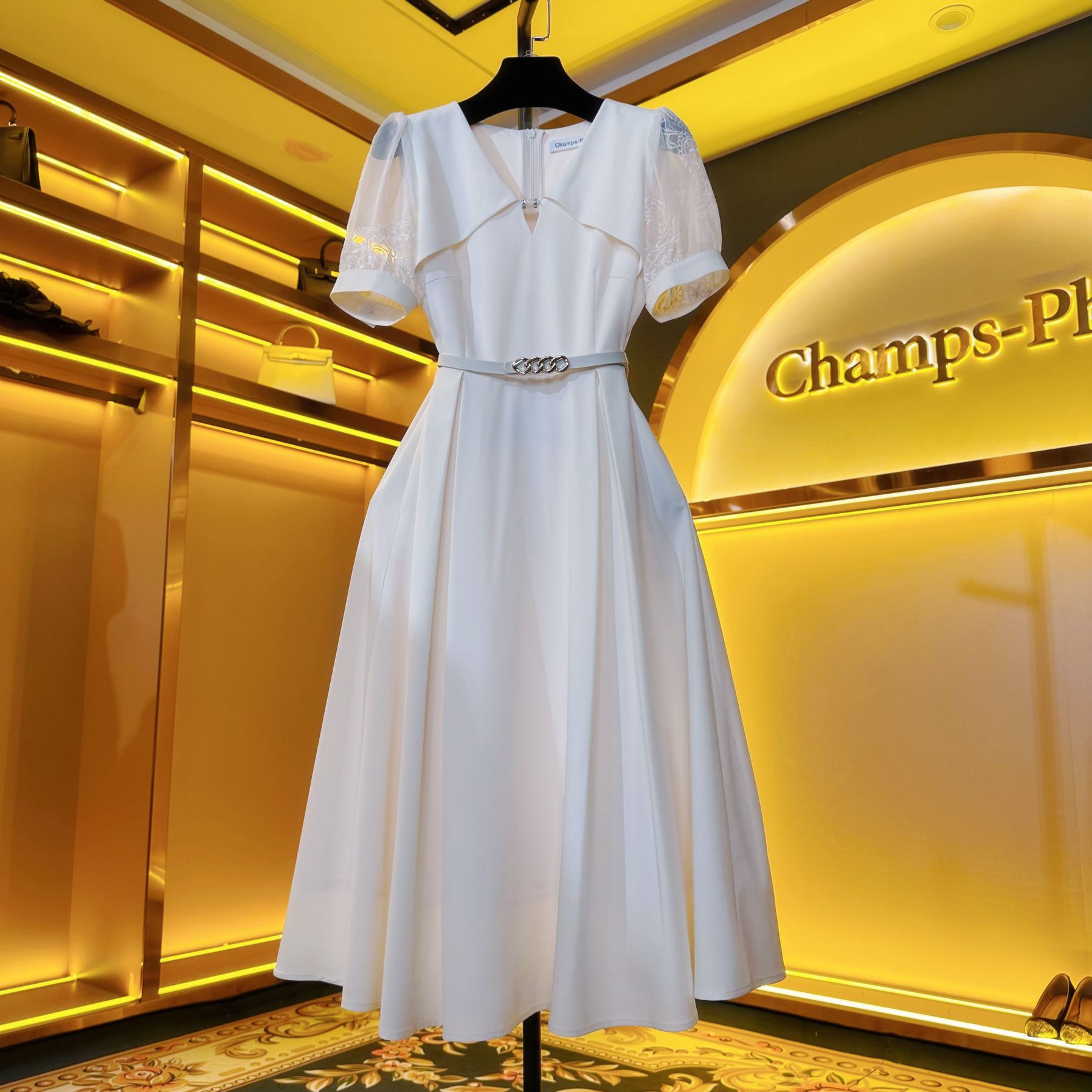 【雅杏逸姿】轻奢设计师女装优雅气质修身时尚收腰连衣裙-83998