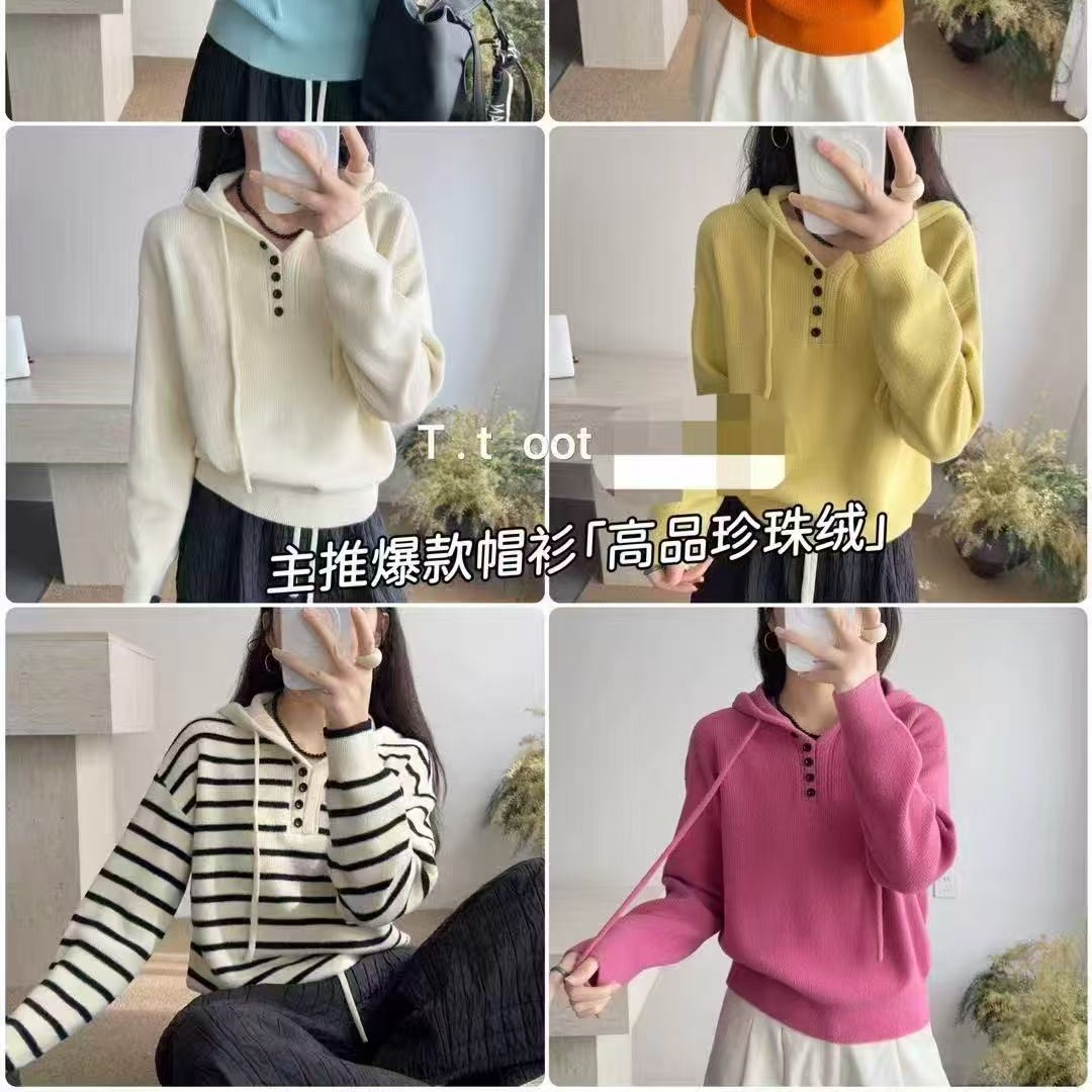 新款显瘦连帽针织衫秋冬款