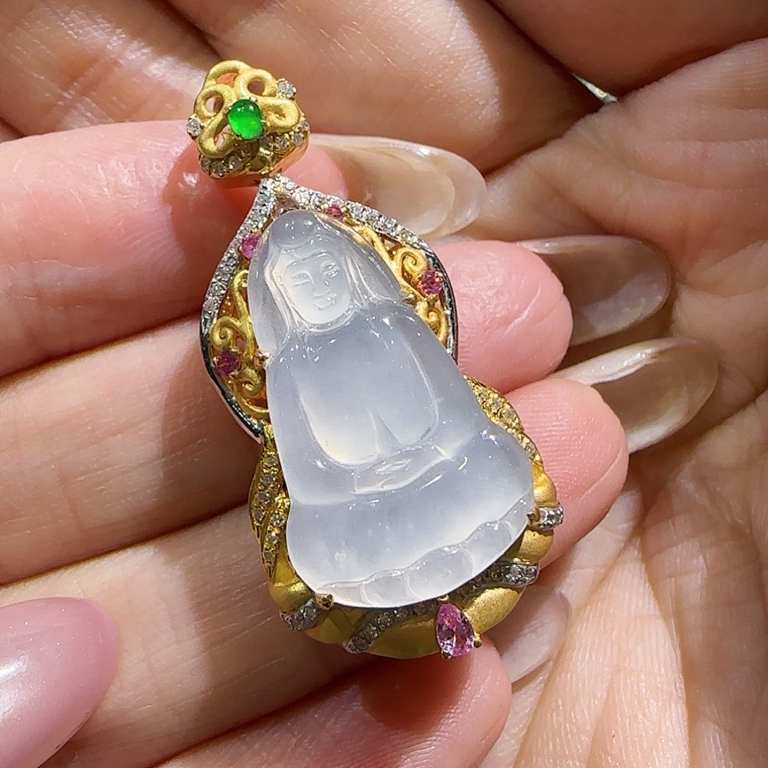 【闪购商品】颈饰18K金镶嵌翡翠哈*_天然A货翡翠