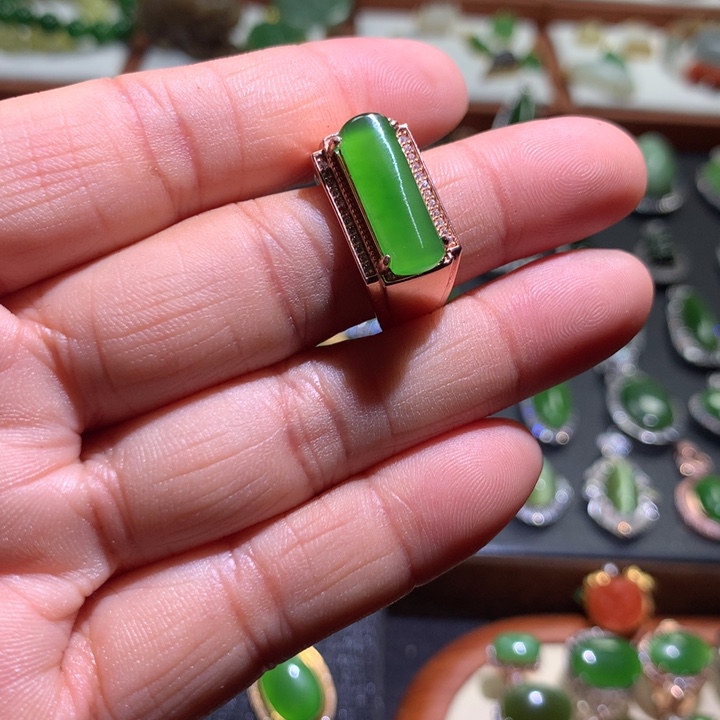 和田玉戒指银S925镶嵌