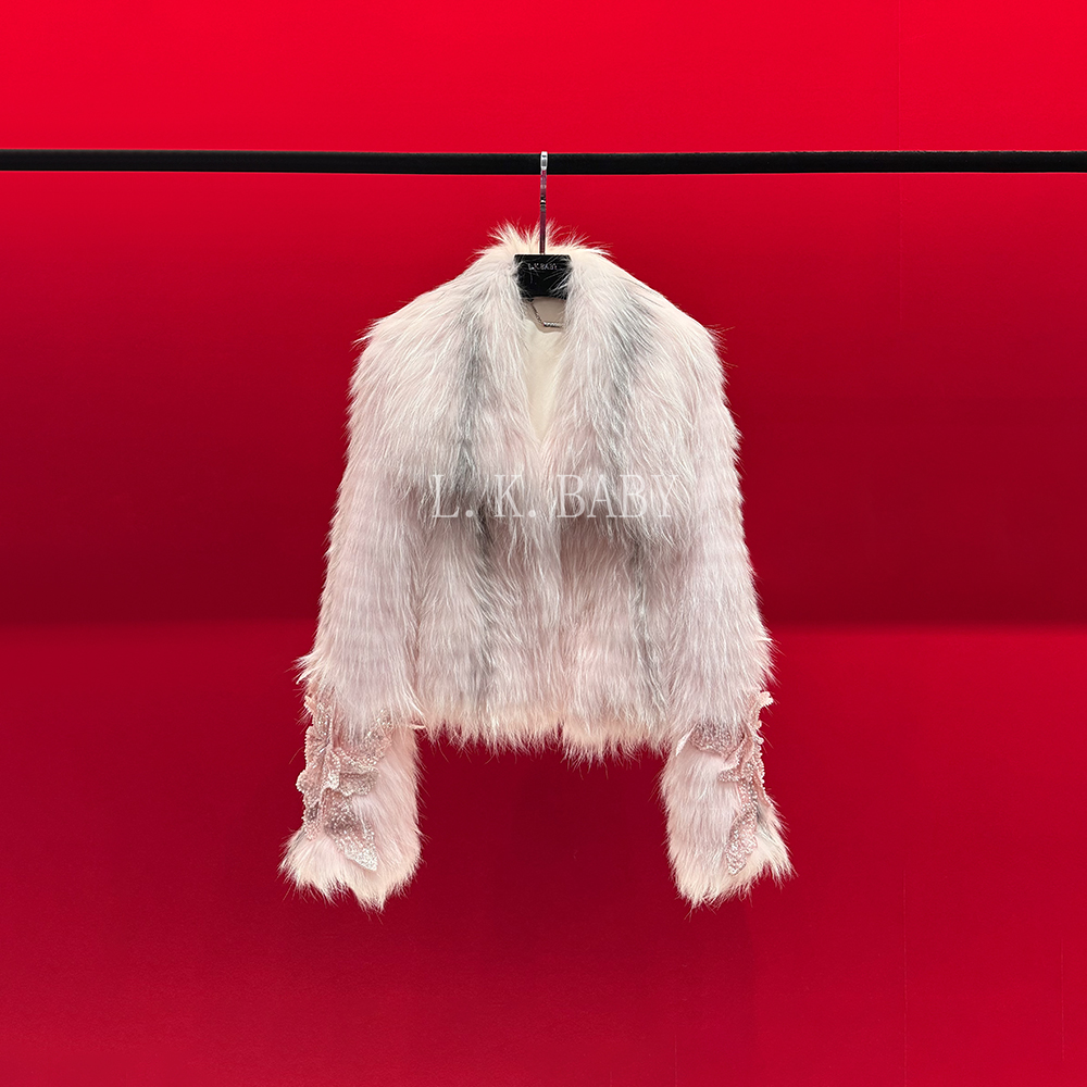 【L.K.BABY】樱粉云奢 高定名媛轻奢亮片刺绣花朵挑染双面草草外套