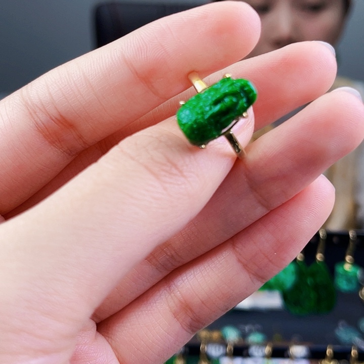 翡翠戒指银S925镶嵌饰品