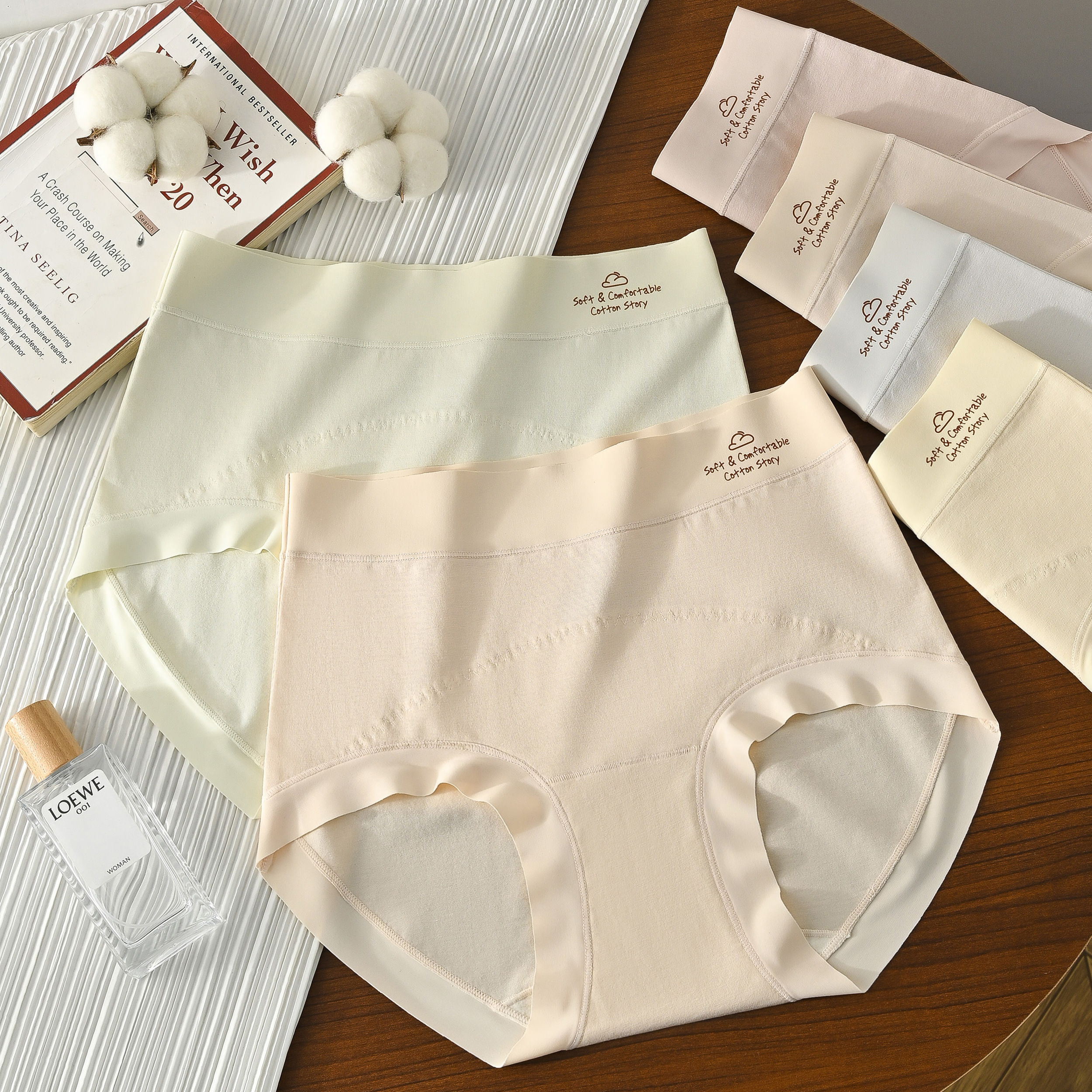 【4件装】C025 亲肤透气无痕中高腰加长底档印花女士三角裤（85-155）