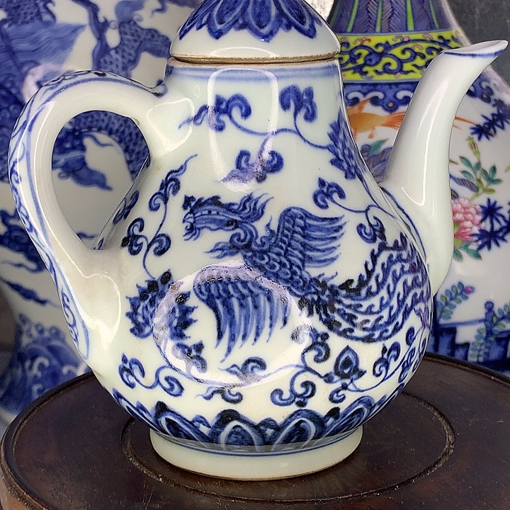 @***韵手工艺品钧瓷壶青花