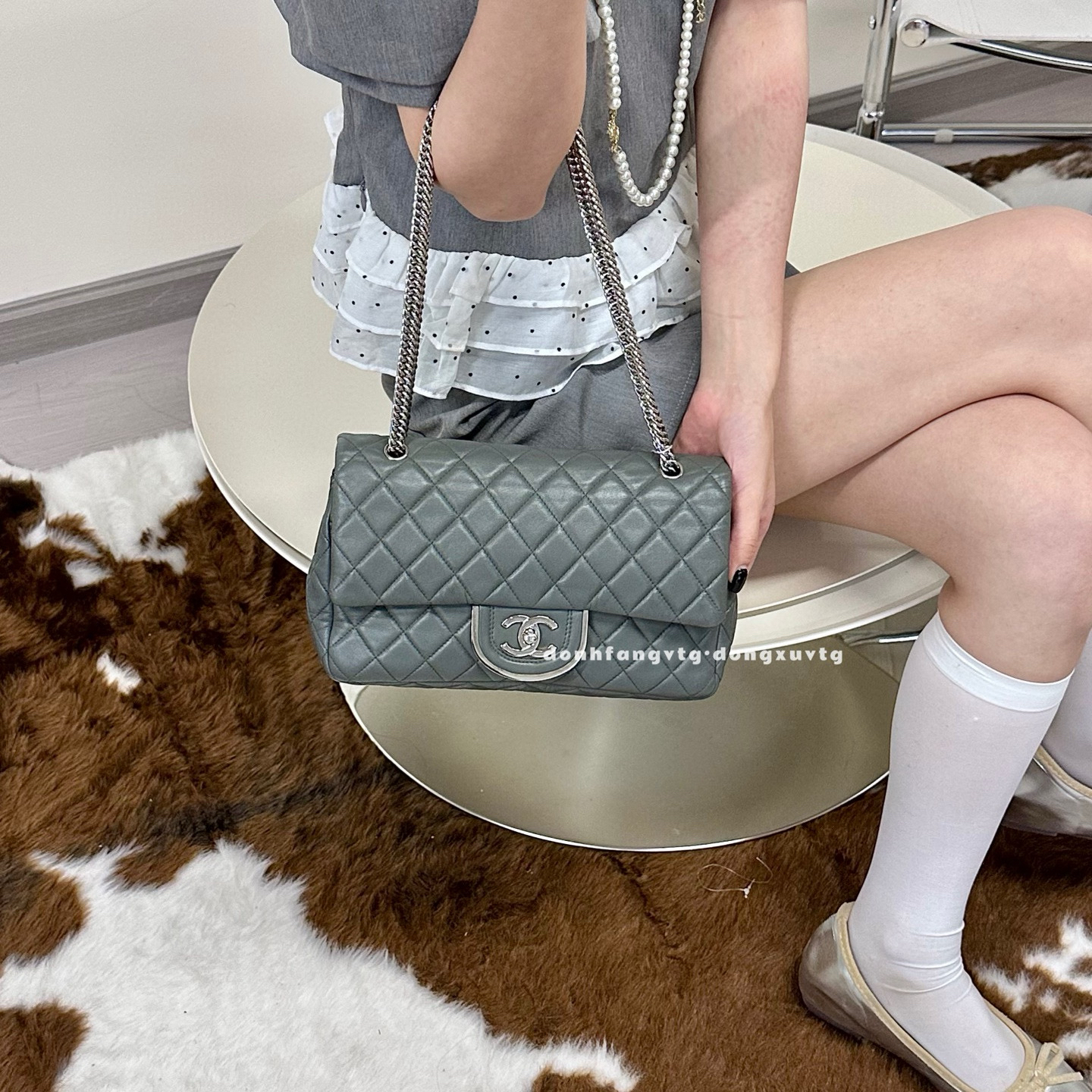 95新 Chanel/香奈儿 chanel 灰色限定cf斜挎包K
