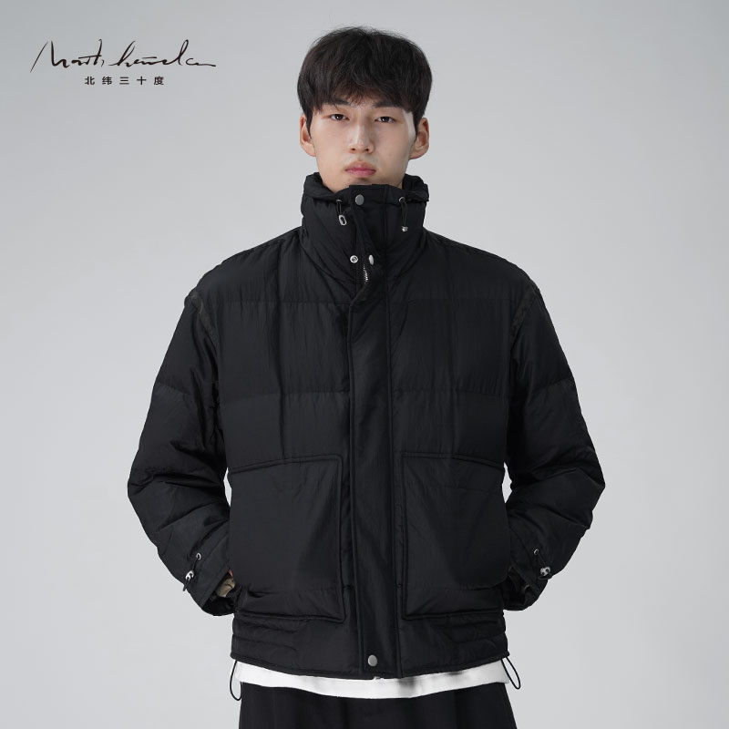 北纬三十度设计师男装时尚合体修身哑光轻盈90绒子立领羽绒服外套