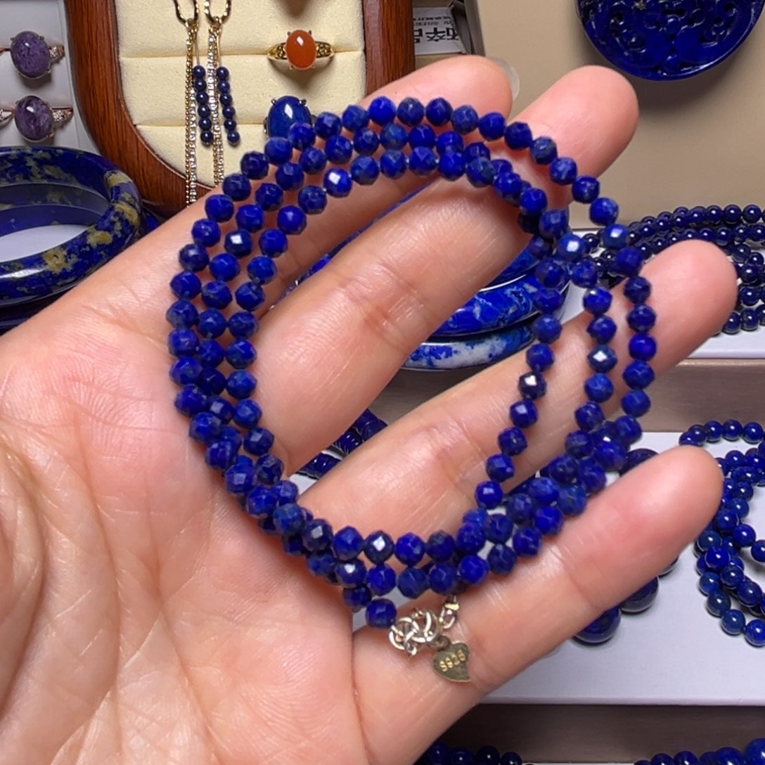 青金石手串未镶嵌切面三圈4m m