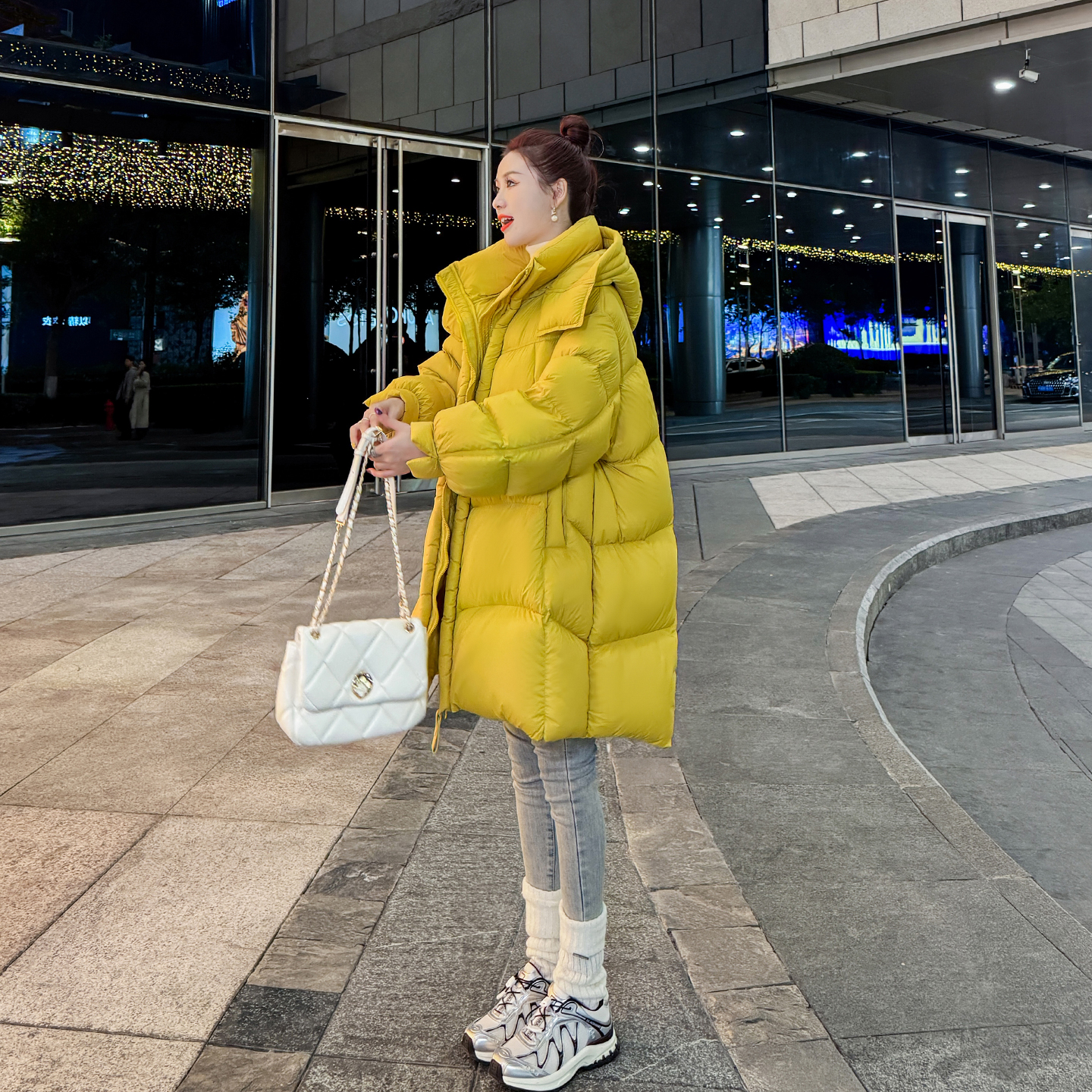 黄色超厚羽绒服女中长款2025冬季新款潮流宽松小个子极寒保暖外套
