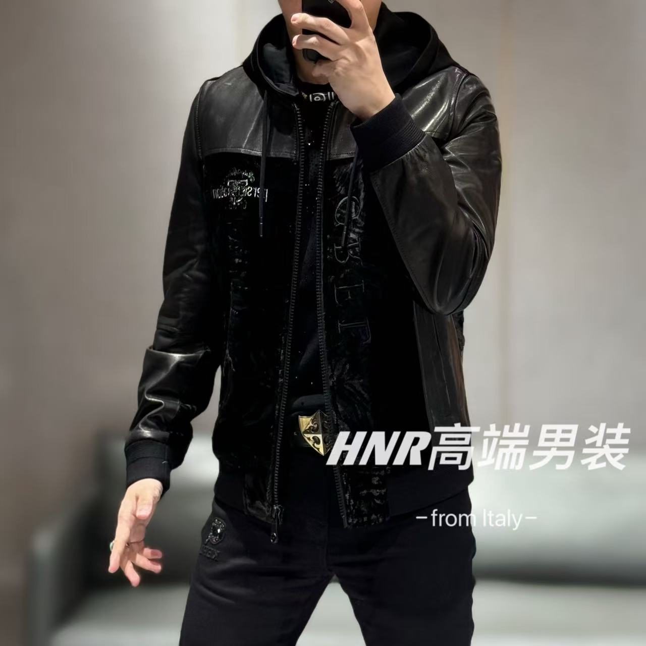 【山羊皮】设计感男士保暖时尚百搭连帽羽绒服P019