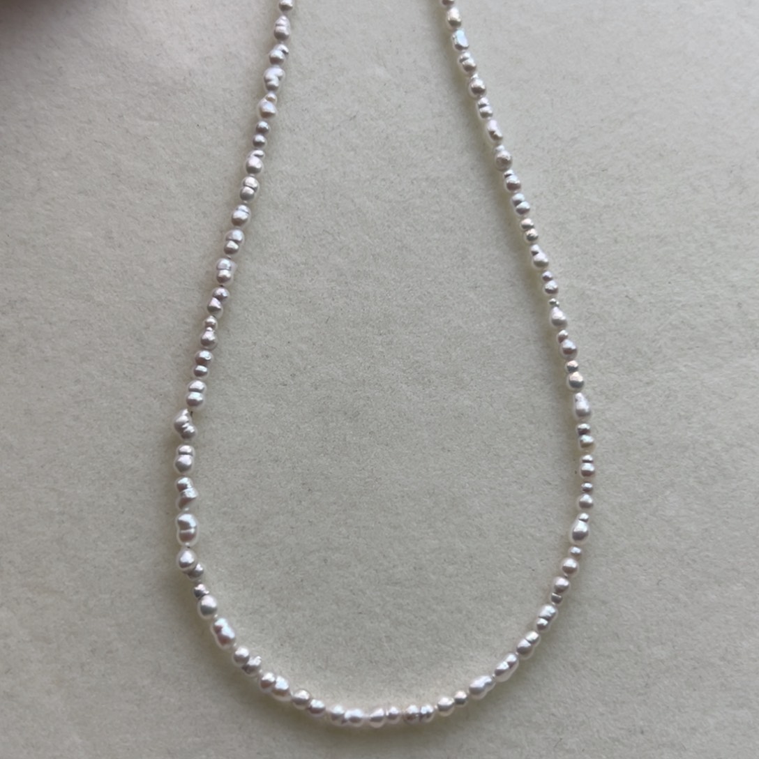项链银S925镶嵌海水珍珠2-3mm极光淡水无核小米珠项链