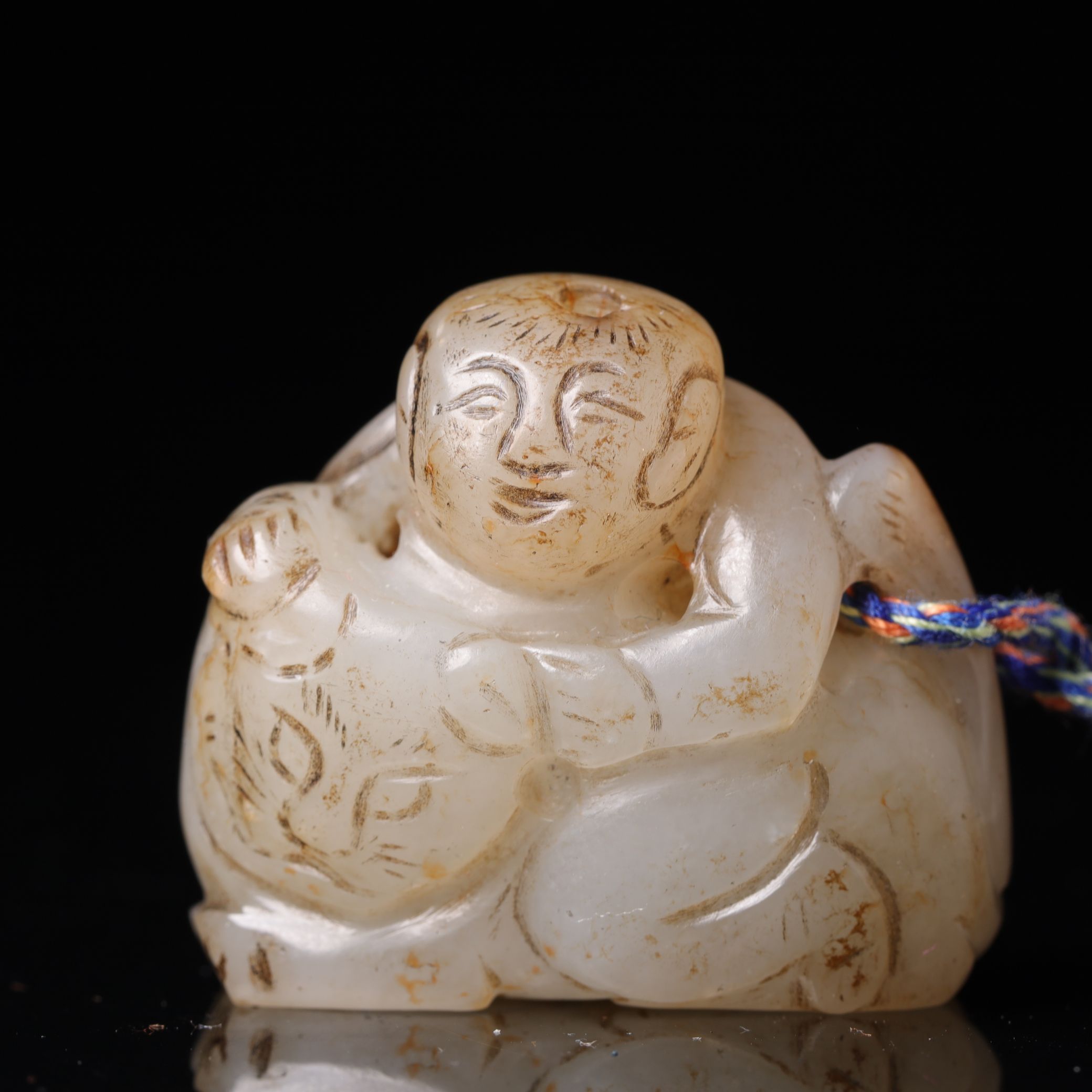 清代和田玉骑虎童子-NX