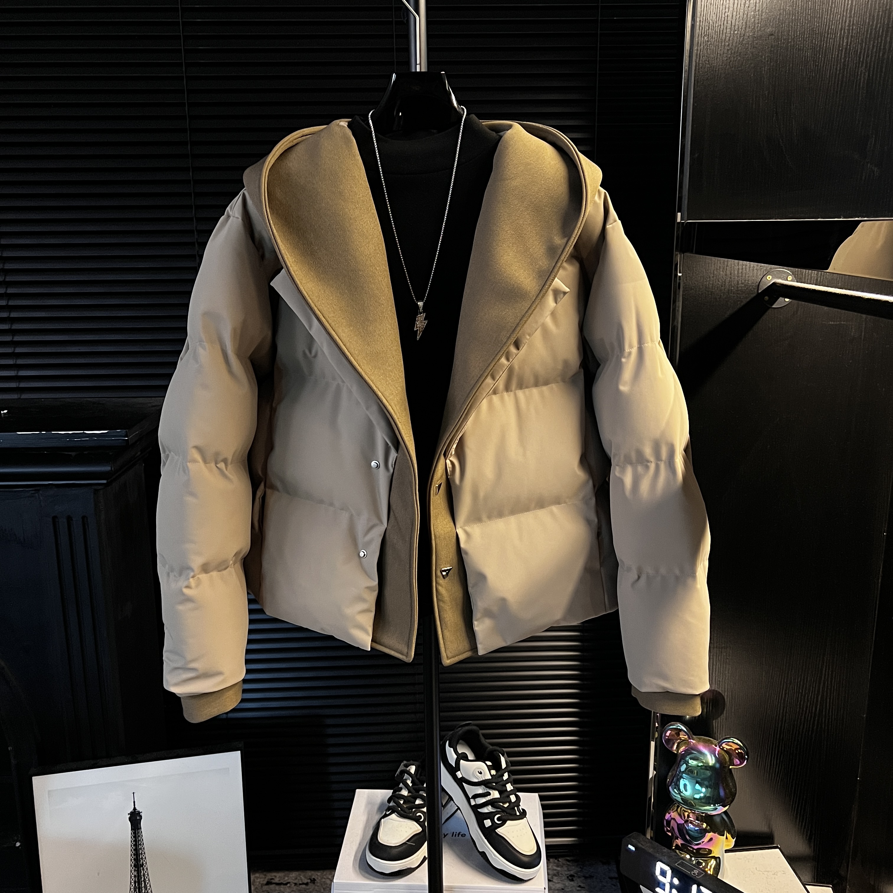 YY-冬季百搭休闲男士棉服连帽加厚高级感时尚潮流