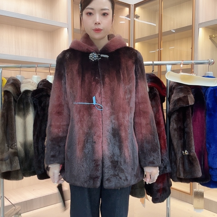 暗红色连帽貂皮yh0293