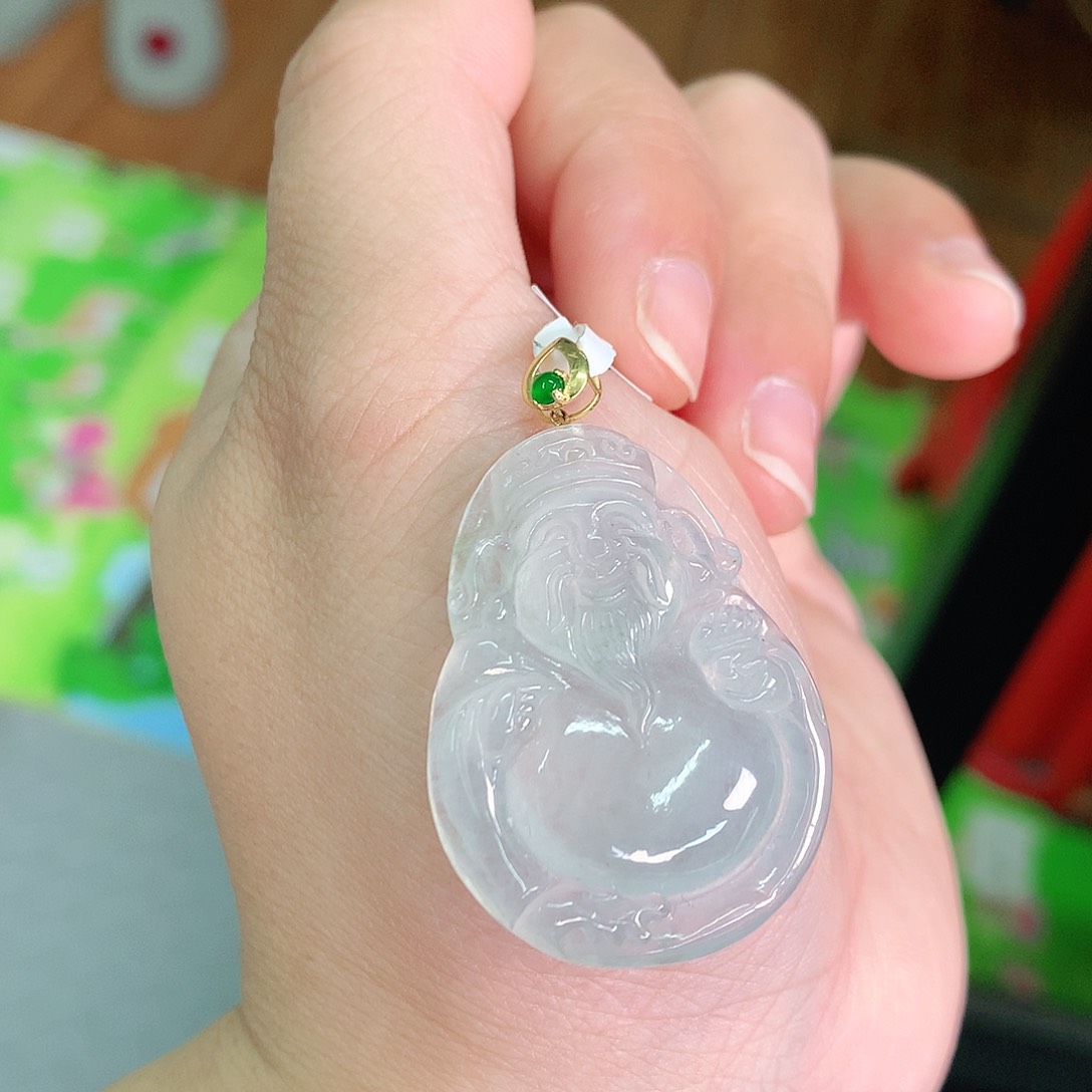 翡翠颈饰18K金镶嵌冰胶财神爷35.2*26.7*5.6