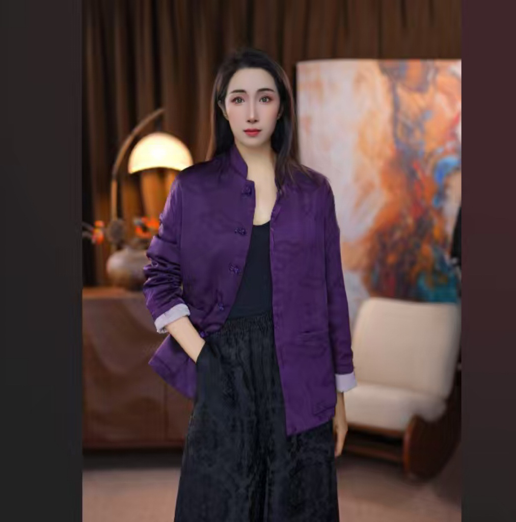 【可昕】国风新中式100分真丝祥云提花立领蚕丝棉袄冬款