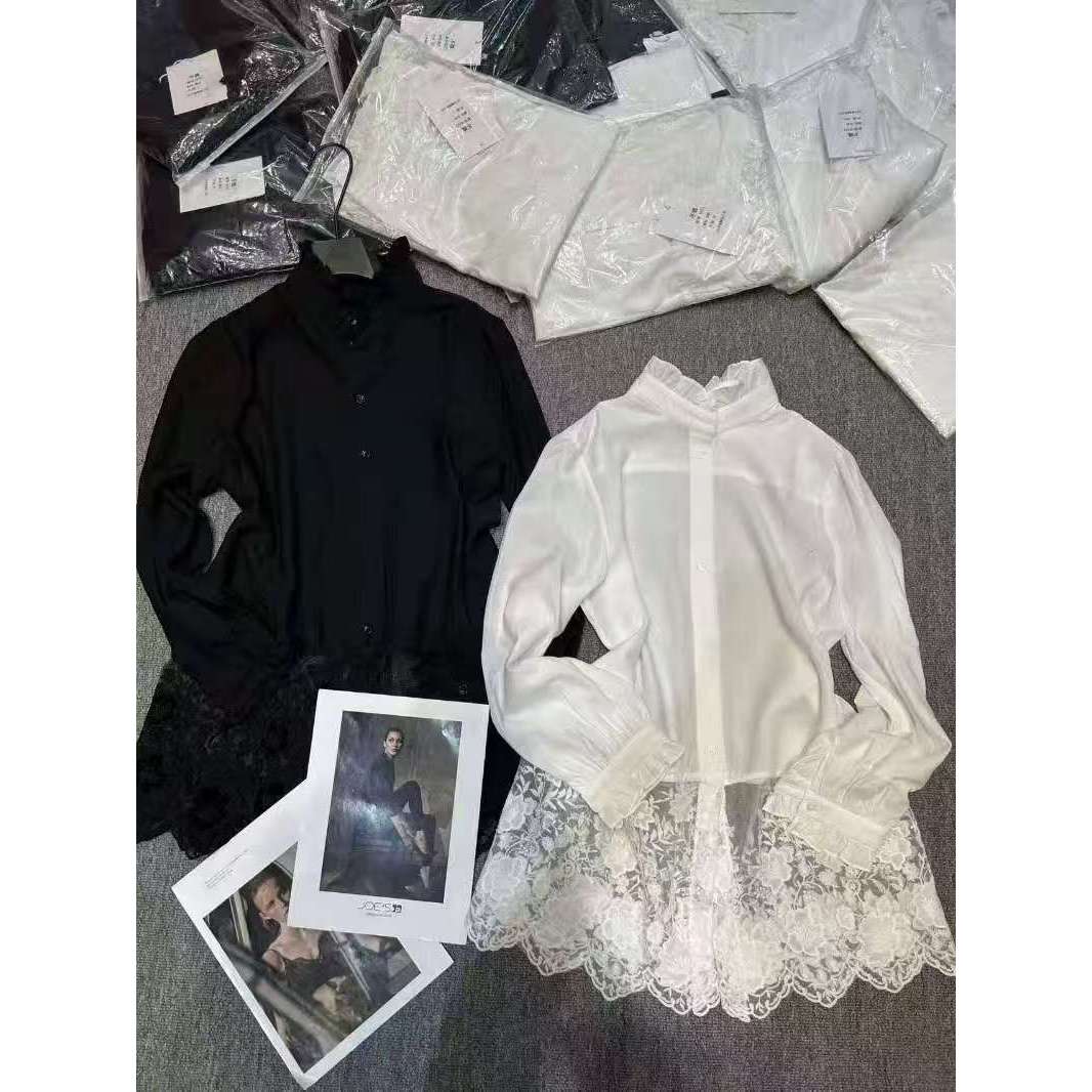 顺子专属深圳南油高端女装新款欧货高级感拼蕾丝木耳边衬衫37029