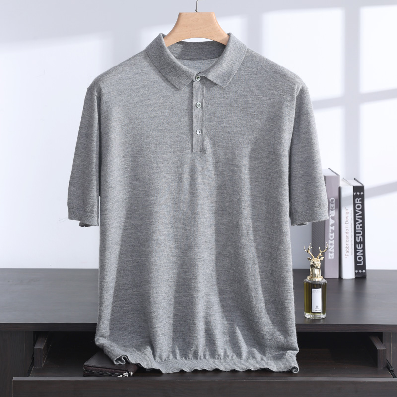 A-041精纺男士POLO衬衫领100%纯山羊绒衫半袖T恤针织打底短袖毛衣