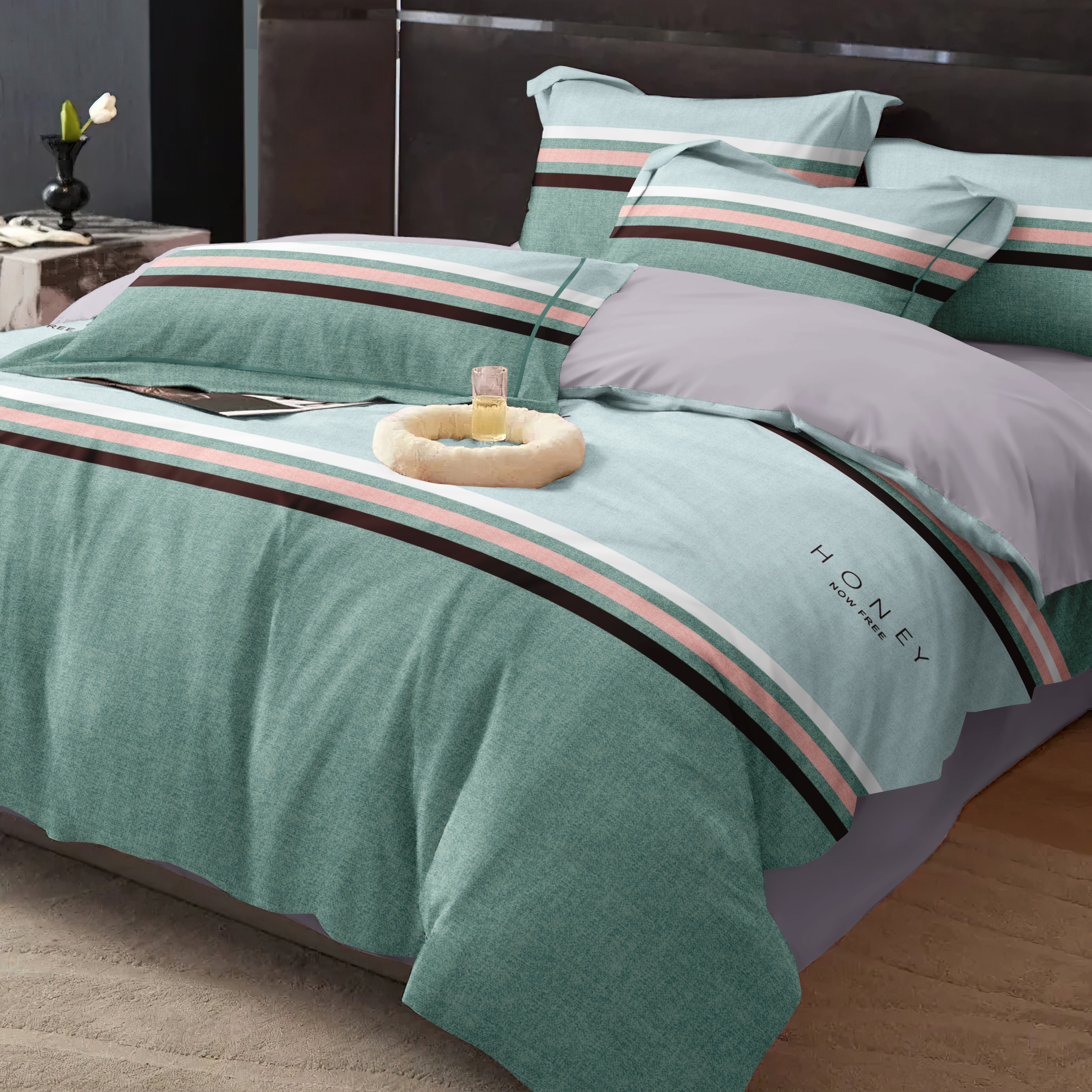 100%斜纹纯棉轻奢亲肤四件套床单被套高支高密印花简约2