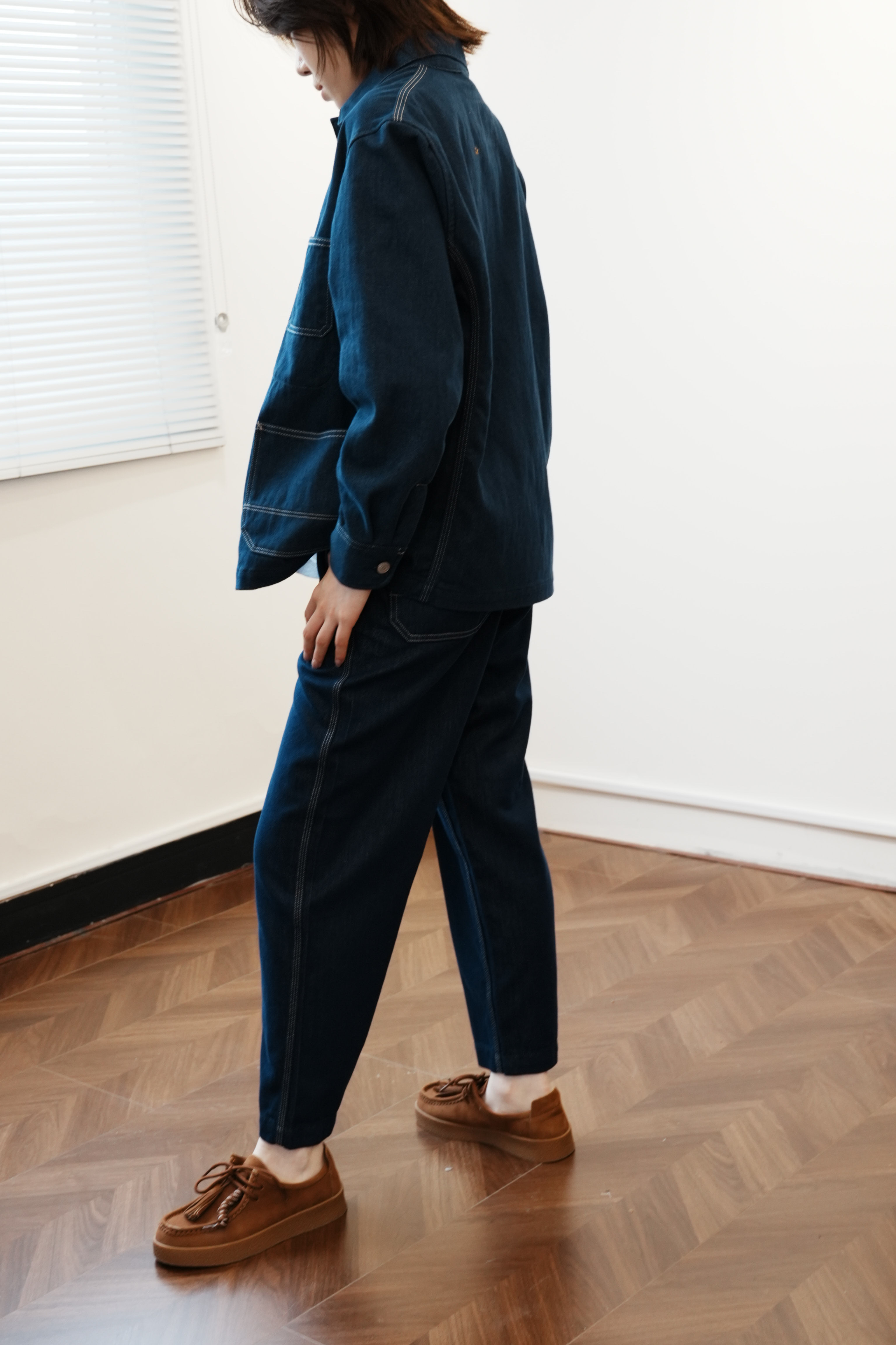 45系简约设计多口袋牛仔裤 立裁切割弧形