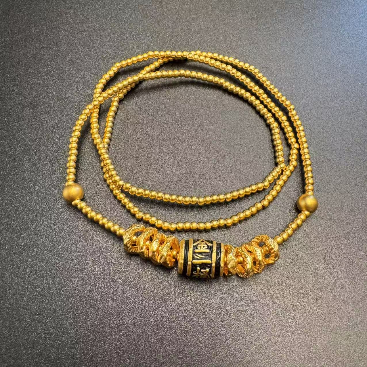 足金999黄金 古法盘缠黑金工艺一桶金三圈两用手串