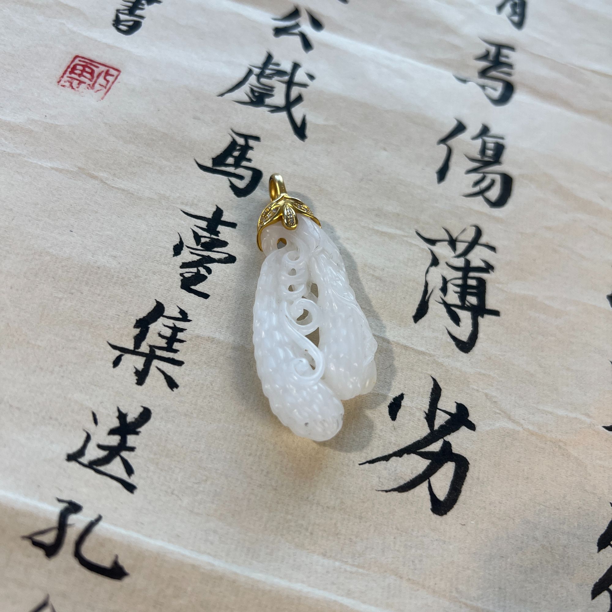 福瓜原石留皮高白吊坠女款气质金枝玉叶雕刻挂坠镶嵌精雕蓝针