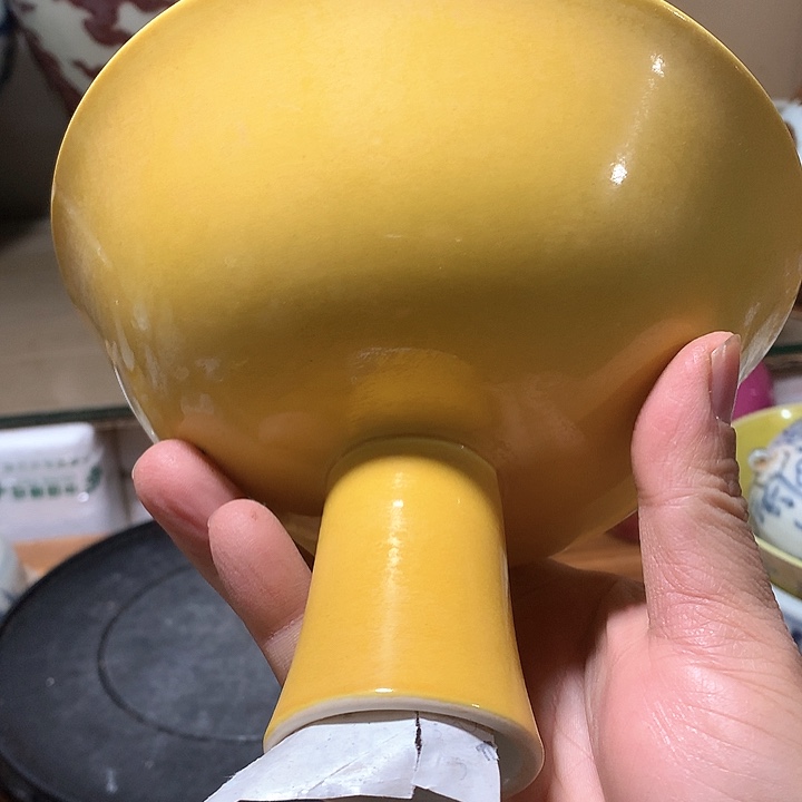 瓷片m****✨黄釉高足杯一个