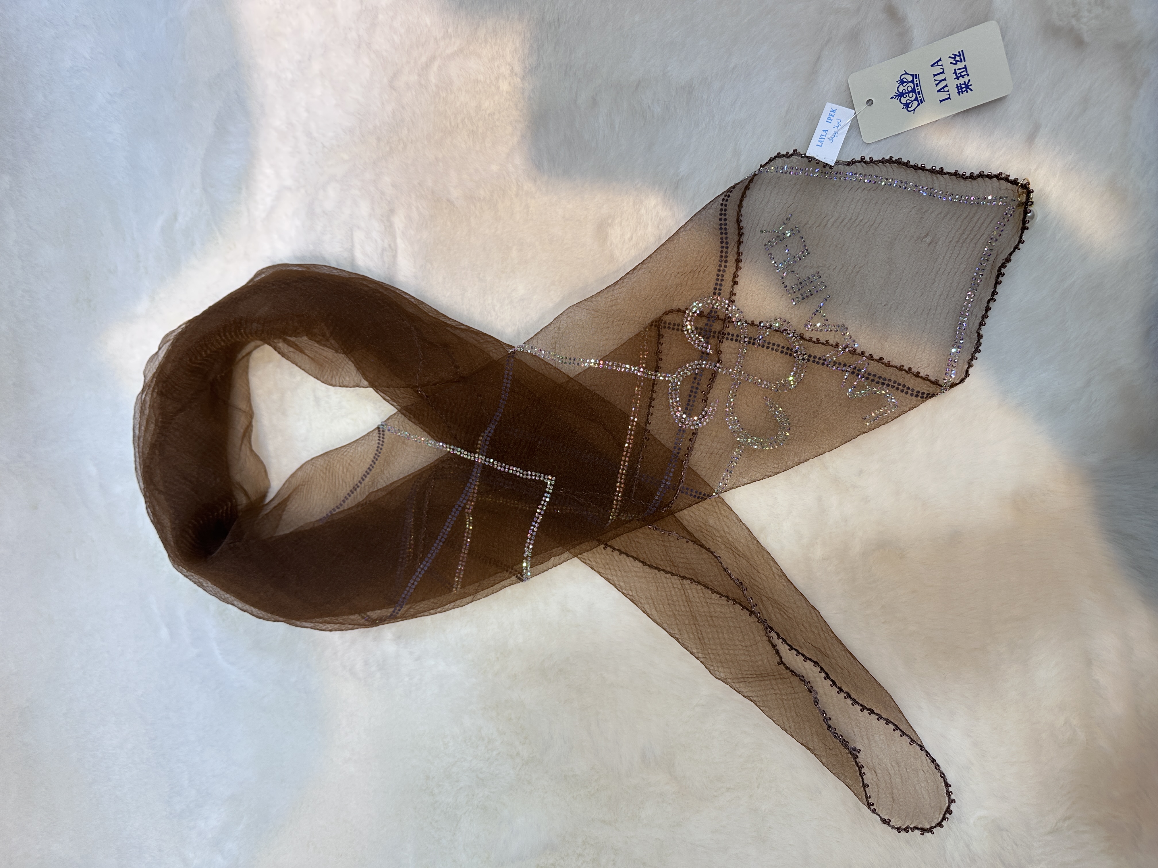 2026休闲时尚妈妈款纯色百搭气质纯色带钻纱巾咖色棕色杏色卡其