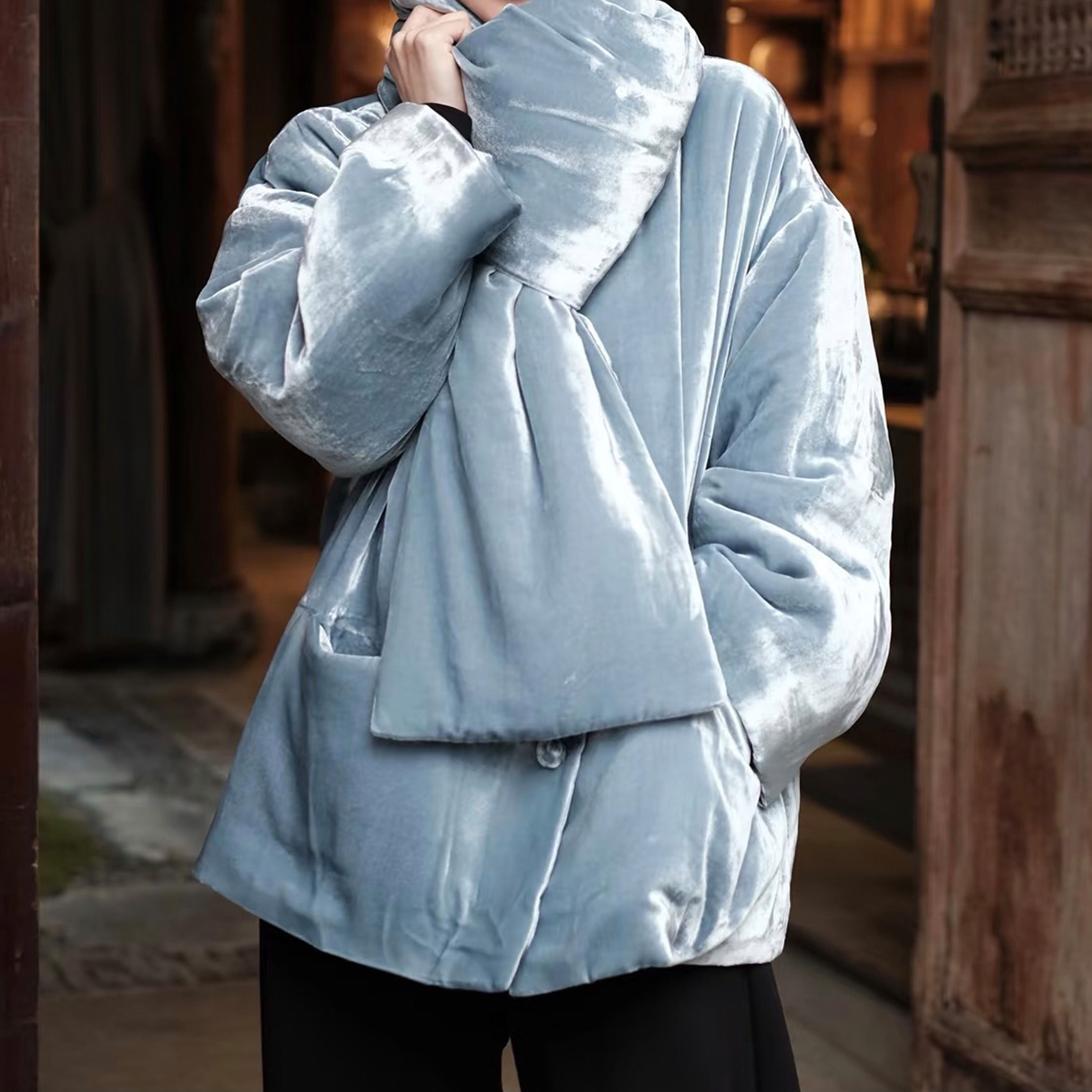 『风灵月影』詹祥和·复古新中式桑蚕丝丝绒秋冬时尚遮肉棉服