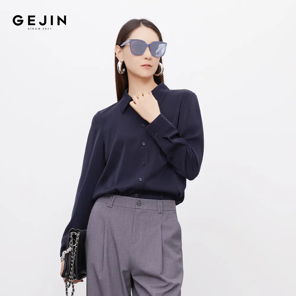 GEJIN/歌锦秋季新款进口纤维珠光缎面光泽感长袖衬衫GJ32522581